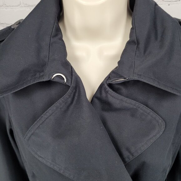 London Fog Black Double Breasted Buttoned Belted Pleated Long Trench Coat 6 - Picture 11 of 16
